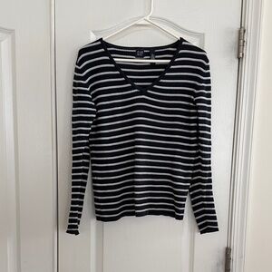 GAP Women's Blue and White  Striped Light Sweater